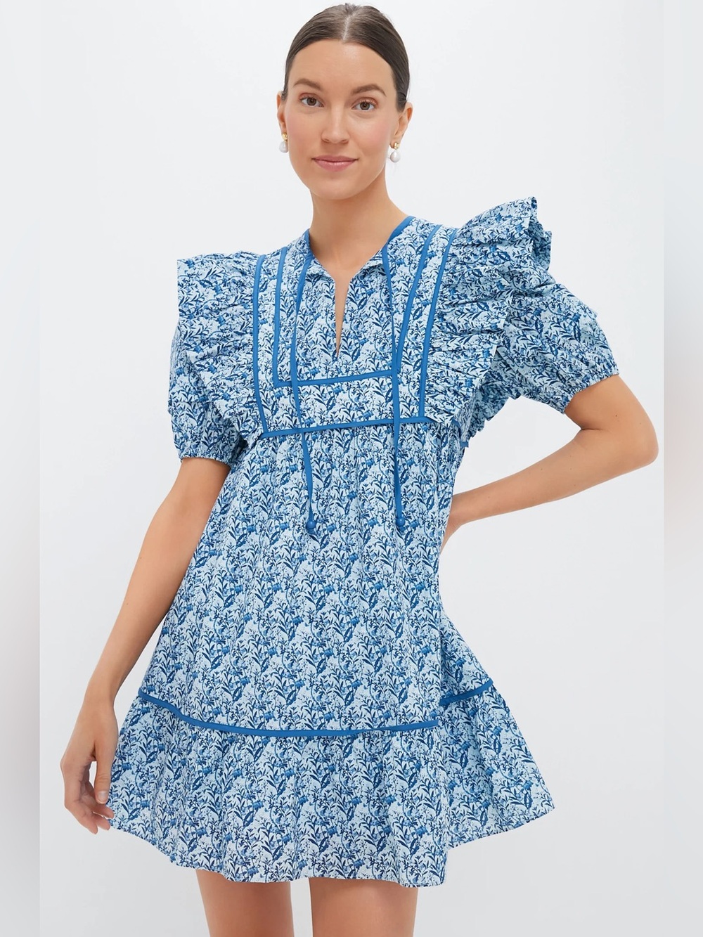 Hyacinth House Tuckernuck Blue Floral Rosaleigh Mini Dress, Size L
